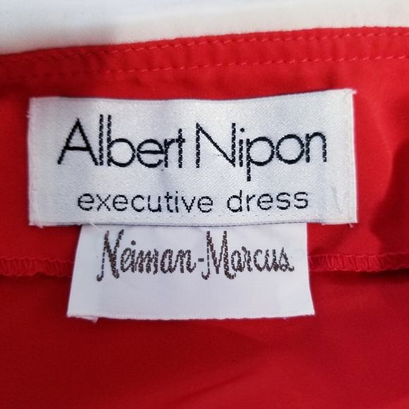 Vintage 80's 90's retro Albert Nipon red white secretary office party dress 12 - Picture 7 of 8